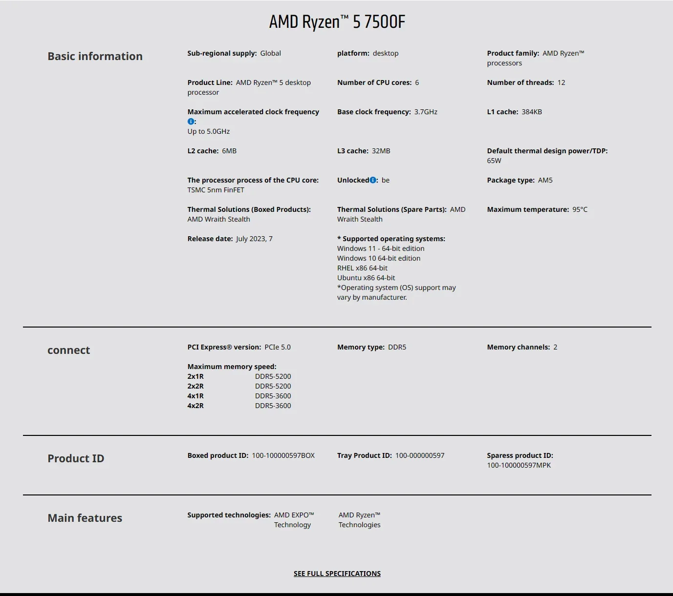 AMD Ryzen 5 7500F 3.7GHz 6-Cor - Pc Gaming Cpu ulasan dan harga