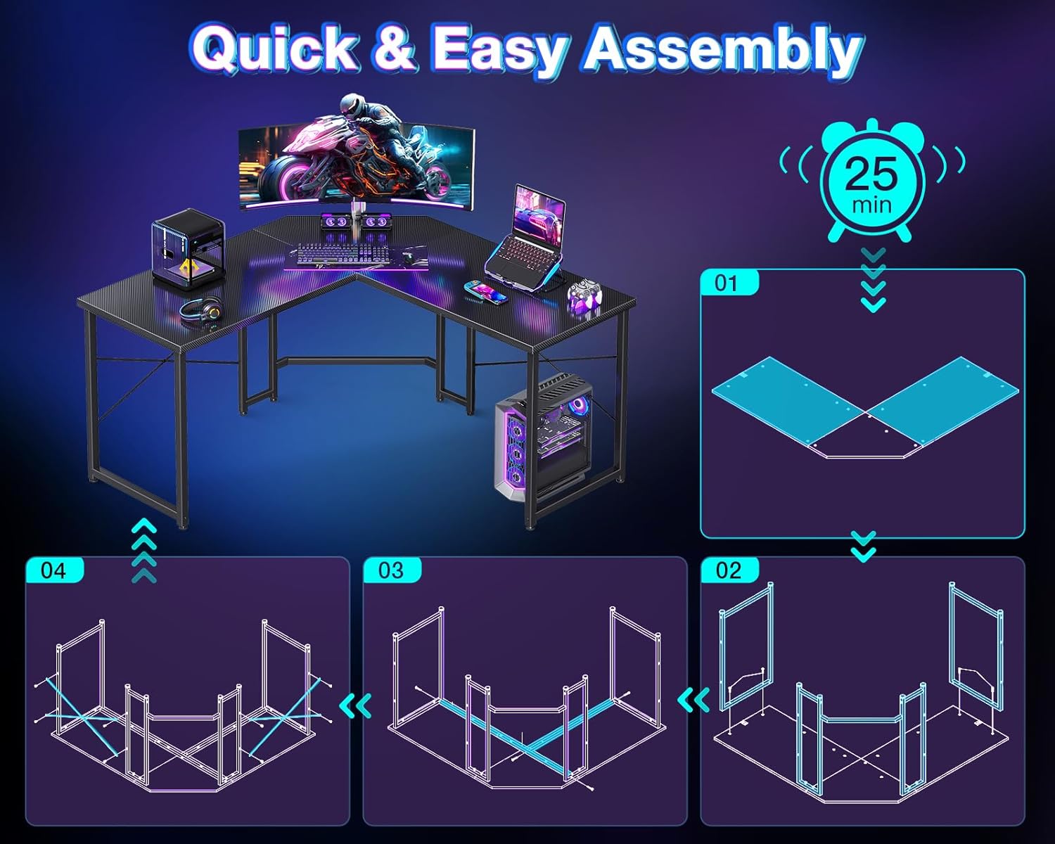 L Shaped Gaming Desk, Corner D - Pc Gaming Center ulasan dan harga